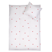Baby sengetøj 100% bomuld - 70x100 cm - Hvidt sengesæt med fine røde hjerter - Nordstrand Home blødt dynebetræk