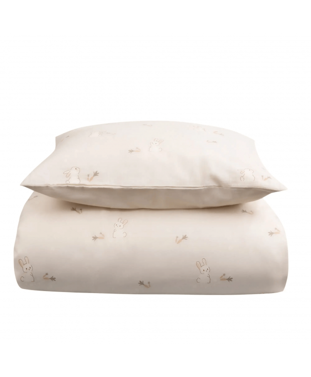 Baby sengetøj 70x100 cm - Beige baby sengesæt med kaniner - 100% blød bomulds sengelinned - Nordstrand Home billede 3