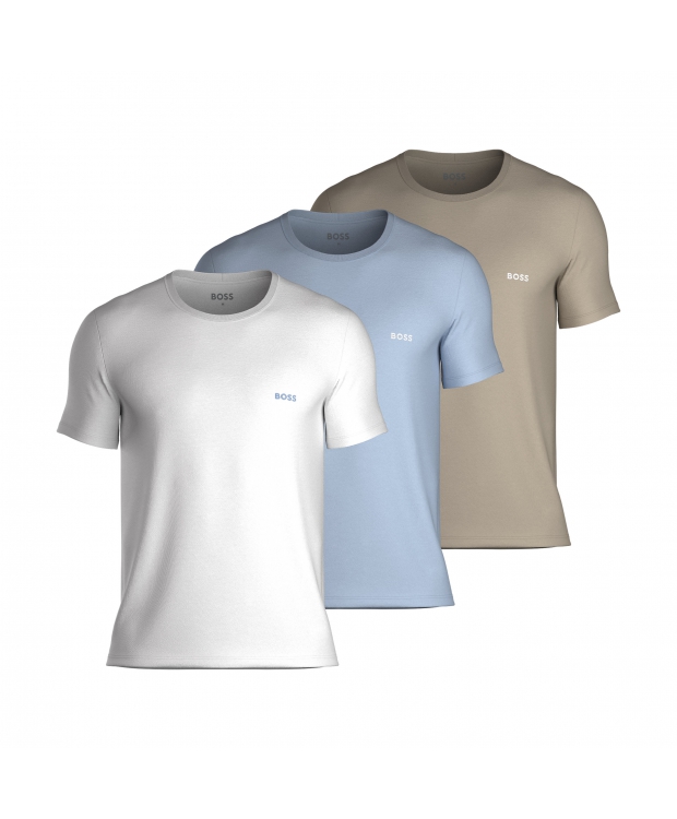 BOSS 3-pak t-shirts med rund-hals i hvid, blå og beige farver til herre