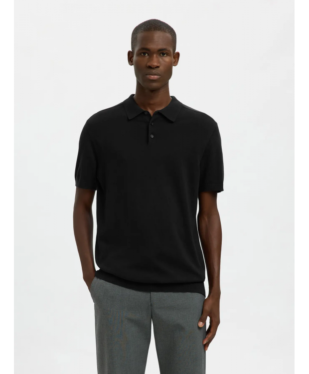 Selected  Strikket Polo i sort til herre