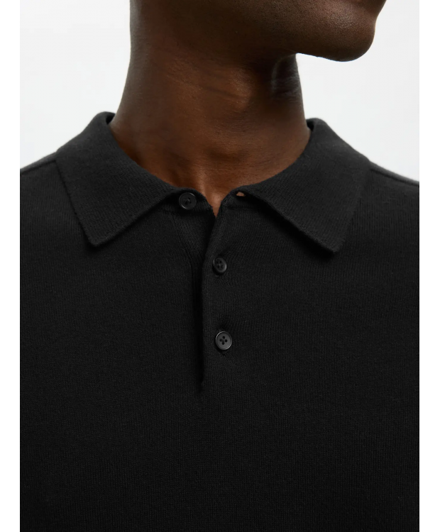 Selected Strikket Polo i sort til herre billede 5