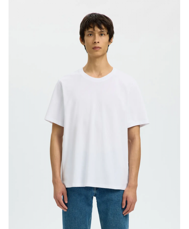 Selected piquéstrikket T-shirt med rund hals i hvid til herre
