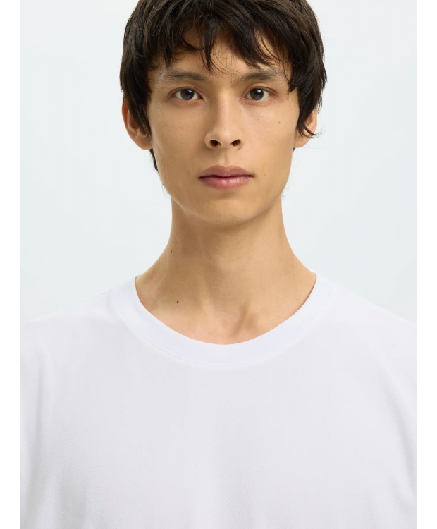 Selected piquéstrikket T-shirt med rund hals i hvid til herre billede 5