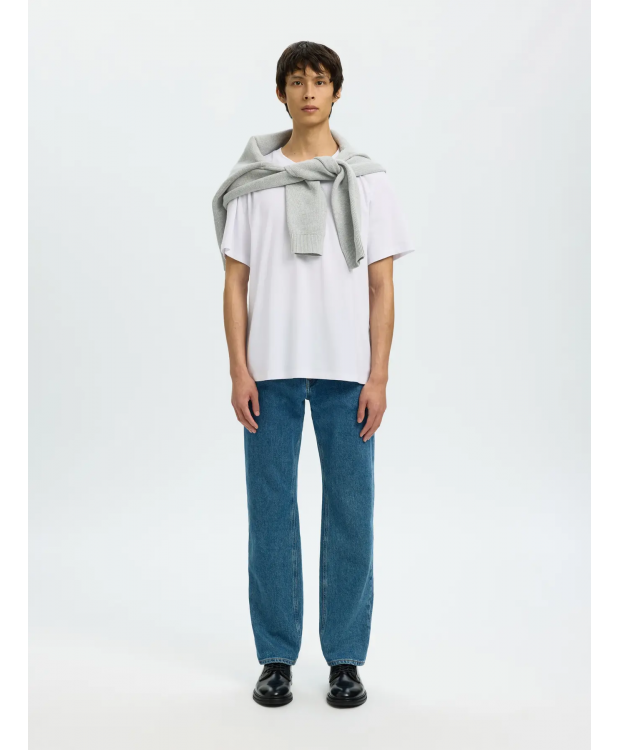 Selected piquéstrikket T-shirt med rund hals i hvid til herre billede 6