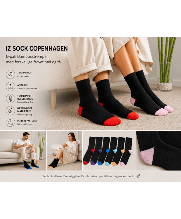 iZ Sock Luxury bambusstrømper 6-pak unisex billede 2