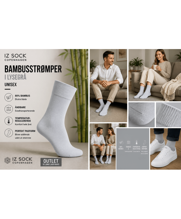 iZ Sock bambusstrømper i lysegrå til dame og herre – OUTLET billede 8