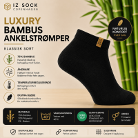 iZ Sock Luxury bambus-ankelstrømper sort unisex – 35–49
