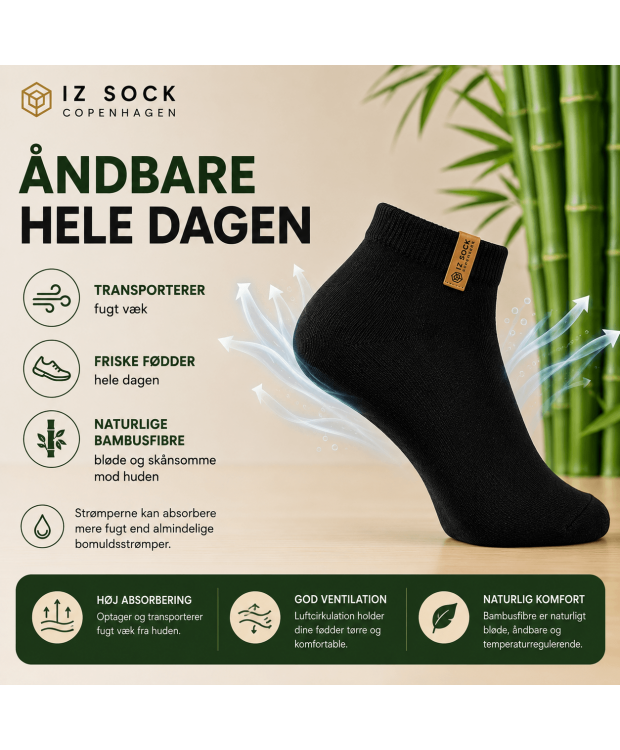 iZ Sock Luxury bambus-ankelstrømper sort unisex – 35–49 billede 3