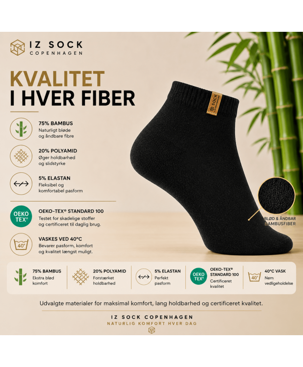 iZ Sock Luxury bambus-ankelstrømper sort unisex – 35–49 billede 5