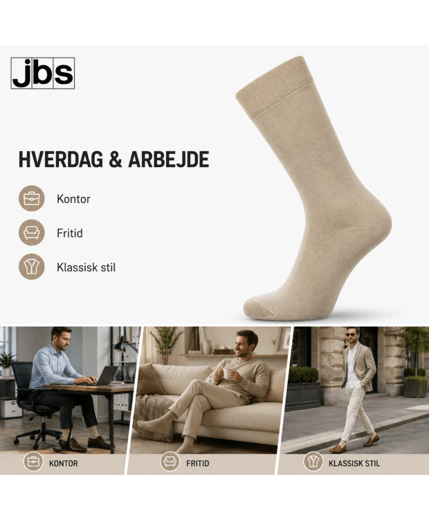JBS klassiske bomuldsstrømper til herre – lys sand billede 4