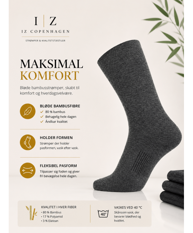 iZ Sock Copenhagen Luxury bambusstrømper – mørkegrå – unisex billede 2