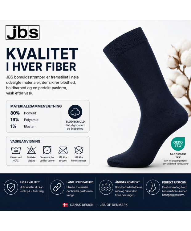 JBS klassiske bomuldsstrømper til herre – navy billede 5