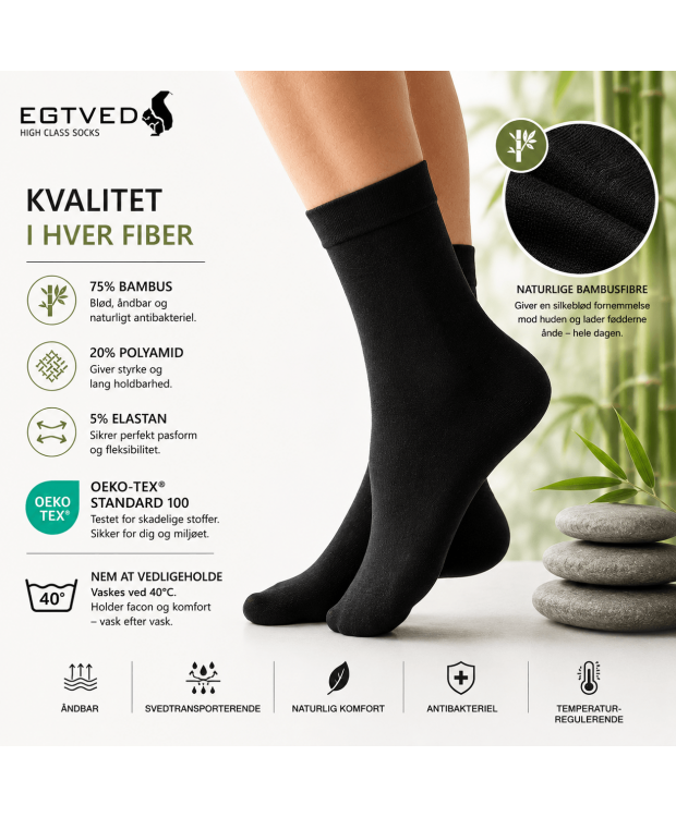 Egtved Bambusstrømper uden Elastik i Sort til Herre – Bløde, Åndbare & Komfort hele Dagen billede 5