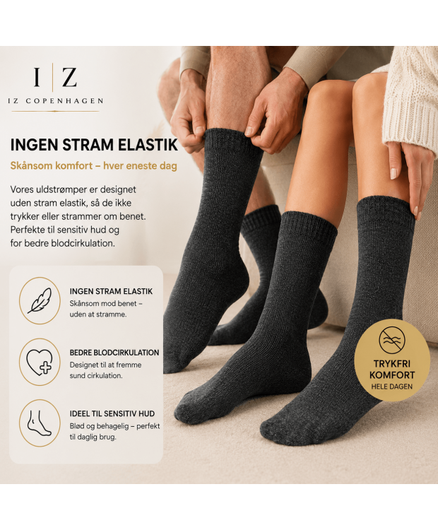 iZ Sock Copenhagen Premium Uldstrømper i Mørkegrå – Ultra Soft Merinould til Herre & Dame billede 4