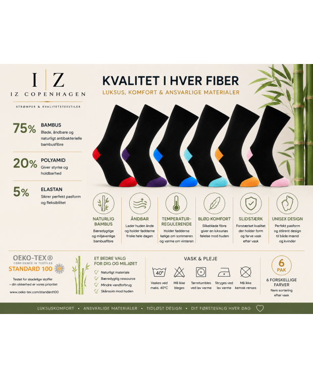 iZ Sock Luxury bambusstrømper 6-pak unisex billede 6