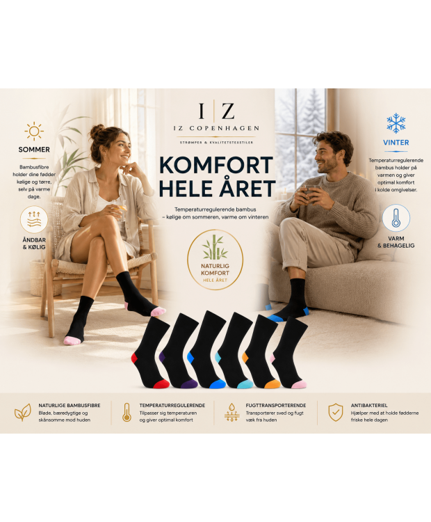 iZ Sock Luxury bambusstrømper 6-pak unisex billede 4