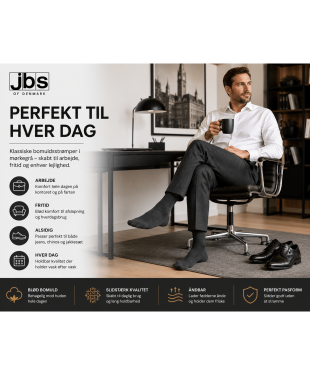 JBS klassiske bomuldsstrømper til herre – mørkegrå billede 2