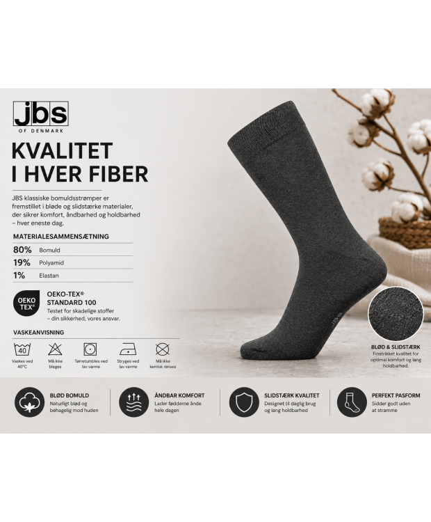 JBS klassiske bomuldsstrømper til herre – mørkegrå billede 4