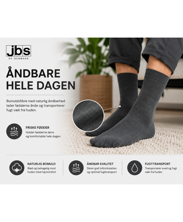 JBS klassiske bomuldsstrømper til herre – mørkegrå billede 5