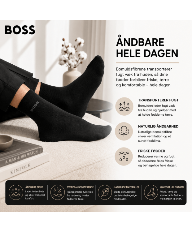 BOSS sorte bomuldsstrømper til herre, 5-pak – str. 39-46 billede 7