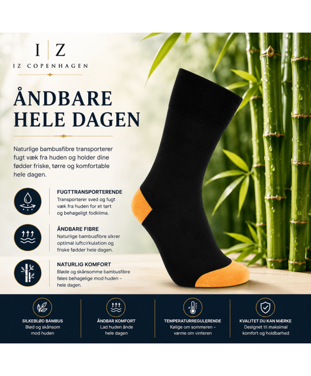 iZ Sock bambusstrømper sort/orange unisex outlet billede 2