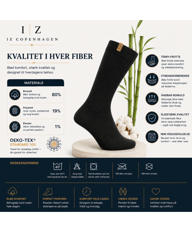 iZ Sock Terry bomuldsstrømper sort unisex billede 4