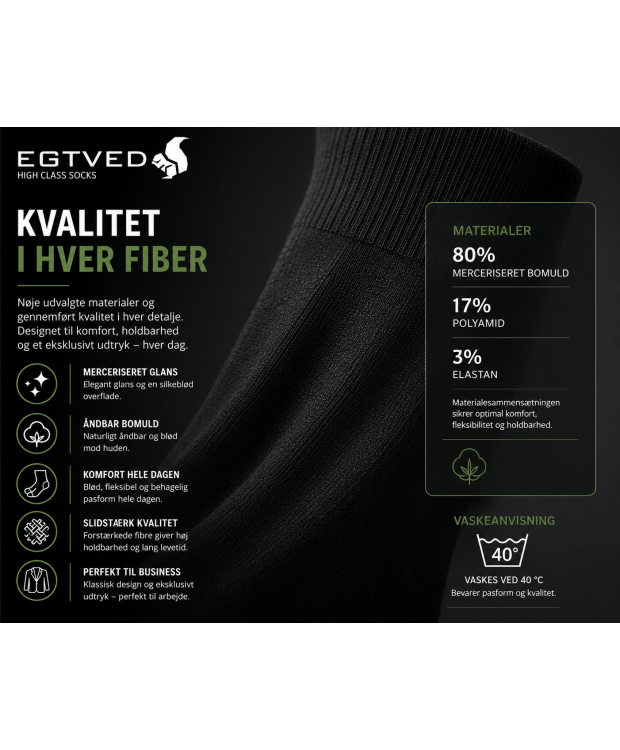 Egtved merceriserede bomuldsstrømper sort herre – 40–48 billede 6