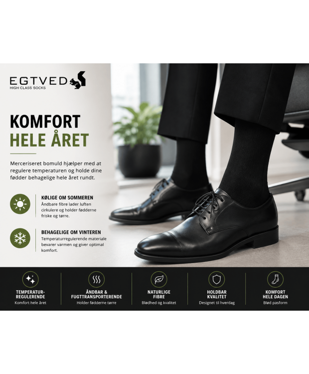 Egtved merceriserede bomuldsstrømper sort herre – 40–48 billede 2