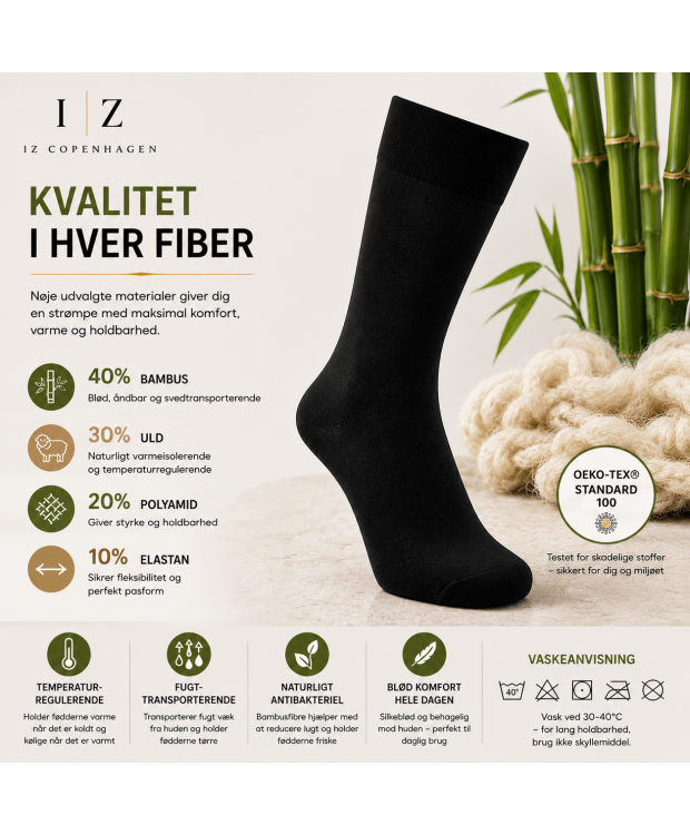 iZ Sock sorte bambus- og uldstrømper unisex – Outlet billede 4
