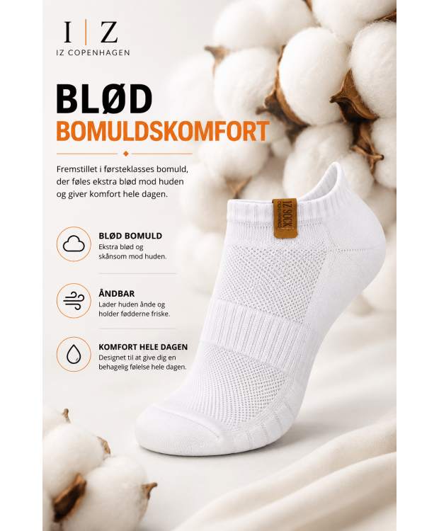 IZ Sock 3-pak hvide bomuldsankelstrømper – unisex billede 3