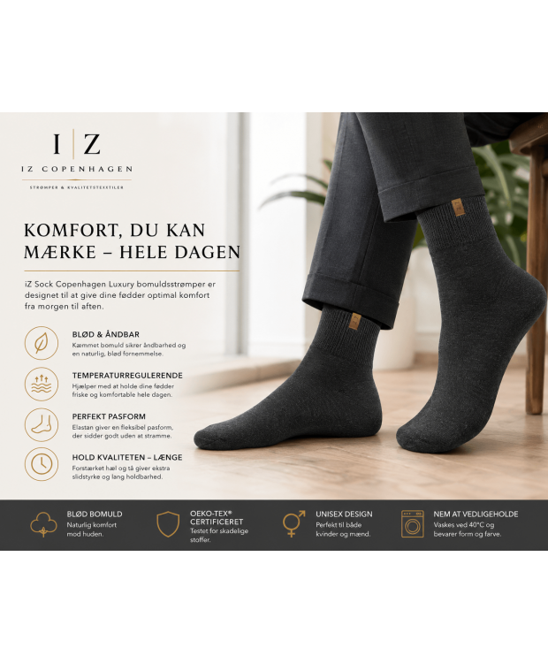 iZ Sock Copenhagen mørkegrå Luxury bomuldsstrømper unisex – 35-49 billede 3