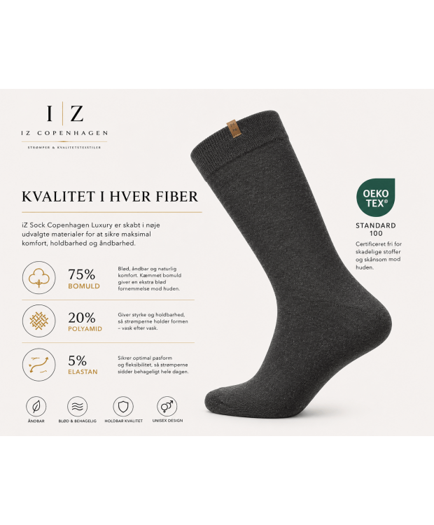 iZ Sock Copenhagen mørkegrå Luxury bomuldsstrømper unisex – 35-49 billede 4