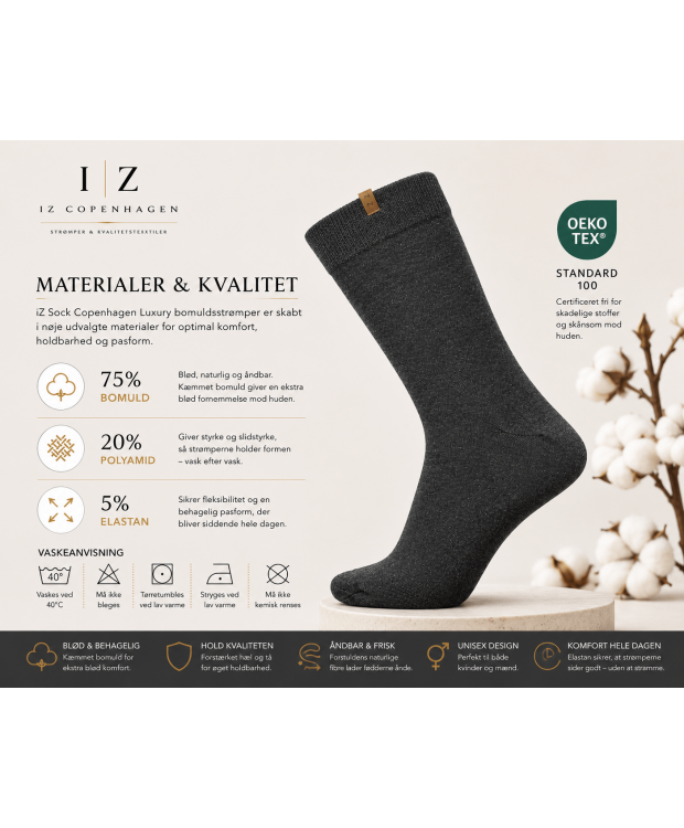iZ Sock Copenhagen mørkegrå Luxury bomuldsstrømper unisex – 35-49 billede 5