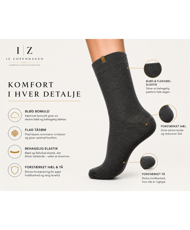 iZ Sock Copenhagen mørkegrå Luxury bomuldsstrømper unisex – 35-49 billede 2