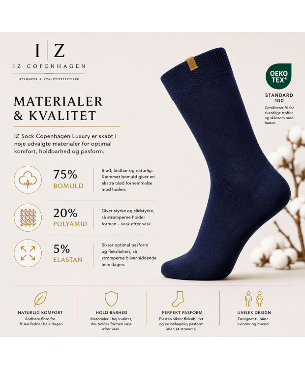 iZ Sock Copenhagen navy Luxury bomuldsstrømper unisex – 35-49 billede 4