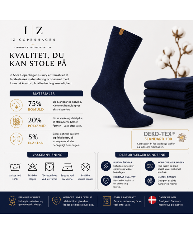 iZ Sock Copenhagen navy Luxury bomuldsstrømper unisex – 35-49 billede 5