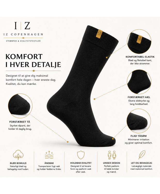iZ Sock Copenhagen sorte Luxury bomuldsstrømper unisex – 35-49 billede 2
