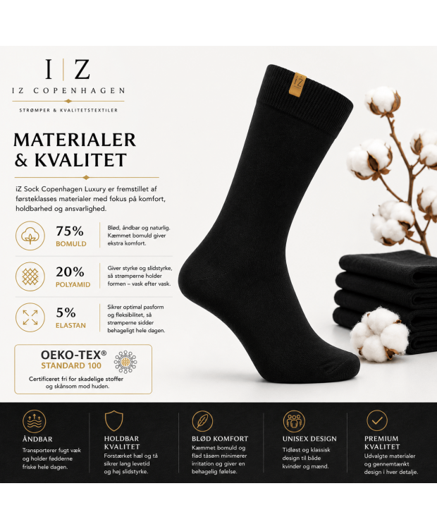 iZ Sock Copenhagen sorte Luxury bomuldsstrømper unisex – 35-49 billede 4