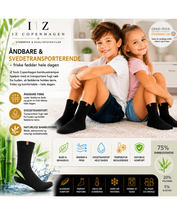 iZ Sock Luxury bambusstrømper sort til børn – 23–34 billede 4
