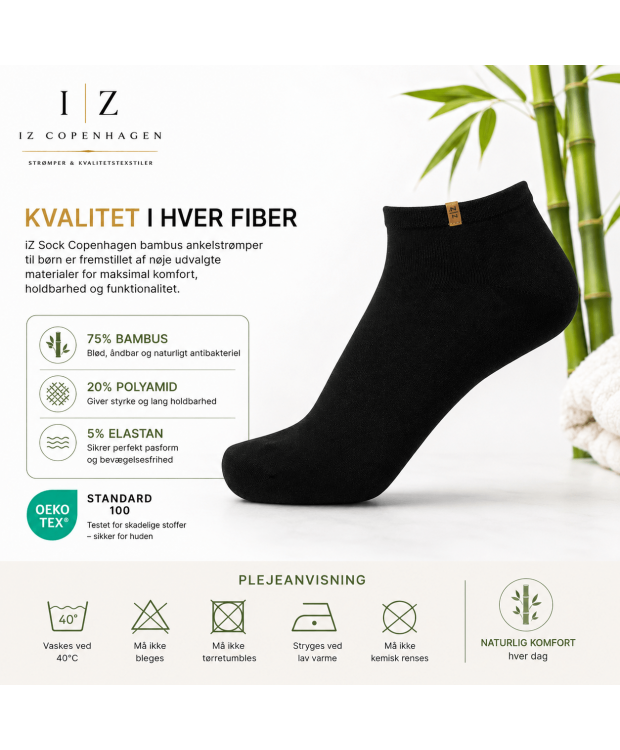 iZ Sock Luxury bambus-ankelstrømper sort til børn – 23–34 billede 4