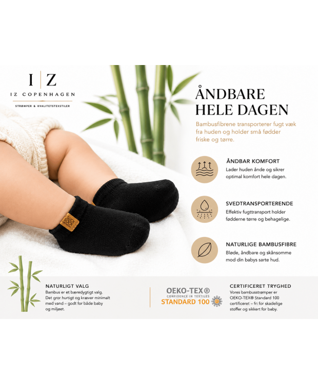 iZ Sock Luxury bambus-ankelstrømper sort til baby – 15–22 billede 2