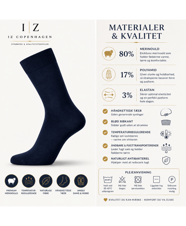 iZ Sock Copenhagen Premium Merinould Strømper Navy – Ultra Soft Uldsokker til Dame & Herre billede 5