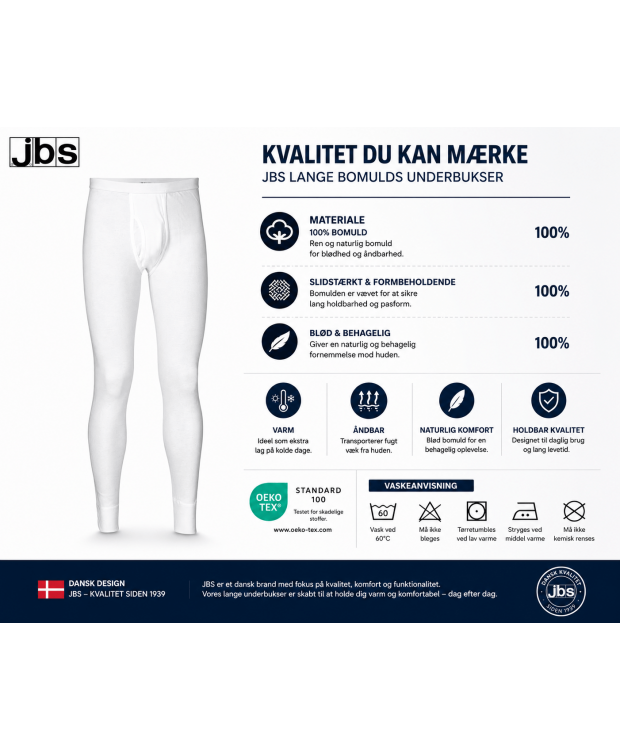 JBS lange underbukser hvid til herre i 100 % bomuld billede 6