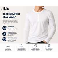 JBS langærmet T-shirt hvid med knapper til herre – 100 % bomuld