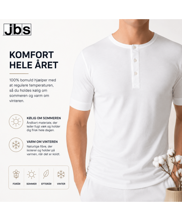 JBS halværmet T-shirt med knapper til herre – hvid billede 5