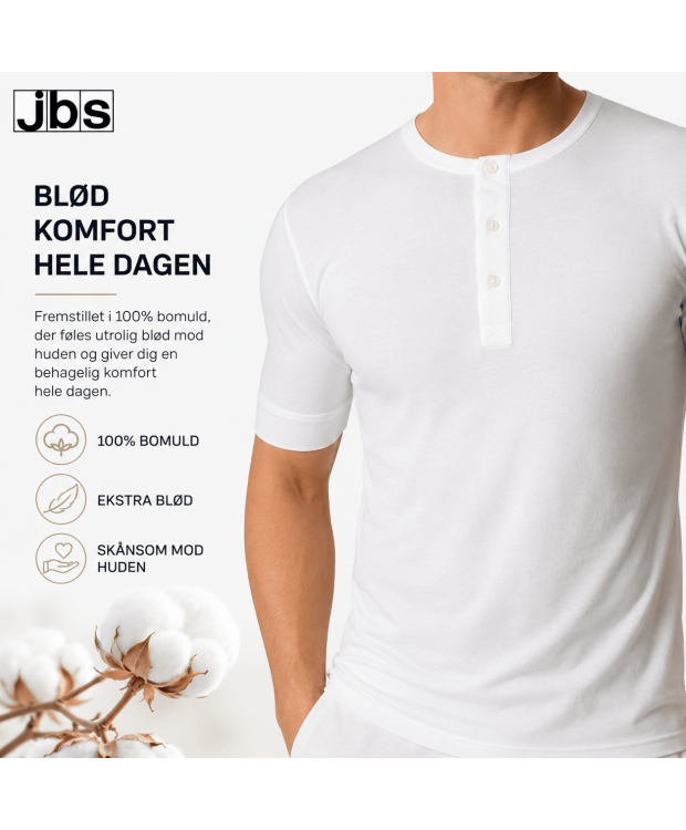 JBS halværmet T-shirt med knapper til herre – hvid billede 4
