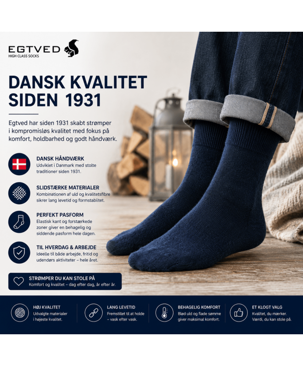 Egtved uldstrømper til herre – marineblå 75% uld billede 2