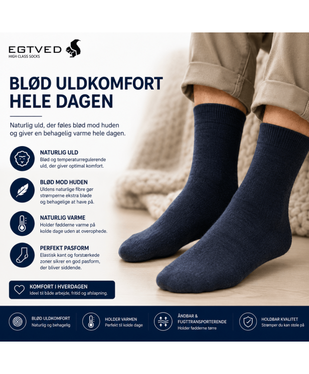 Egtved uldstrømper til herre – marineblå 75% uld billede 4