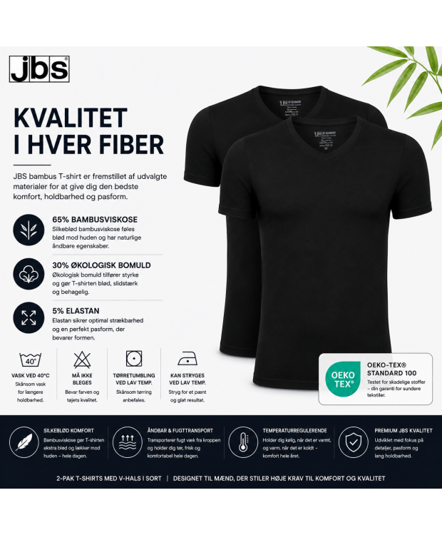 JBS T-shirts med V-hals 2-pak til herre – sort billede 5