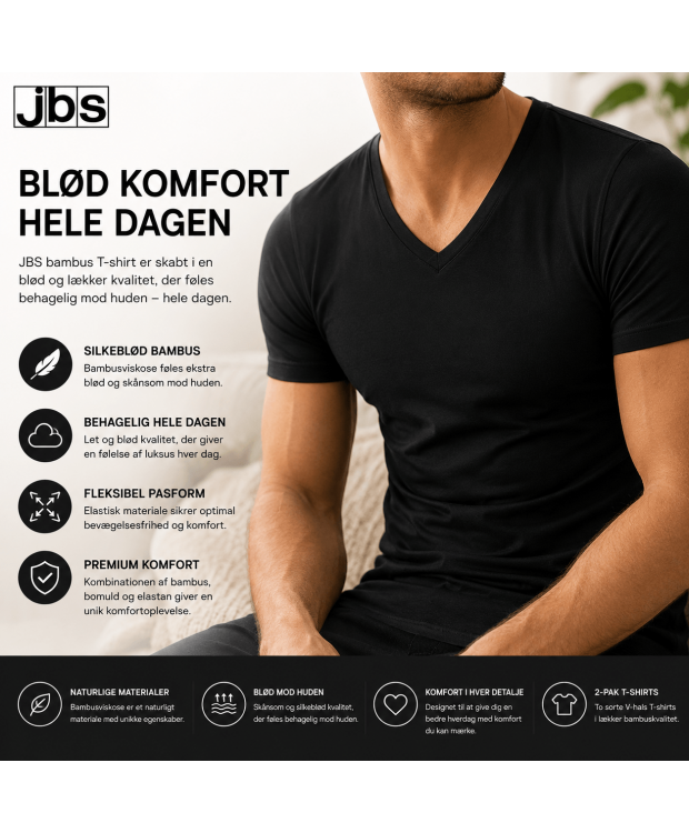JBS T-shirts med V-hals 2-pak til herre – sort billede 3